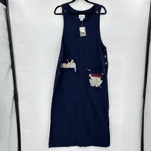 VTG Christopher & Banks Noah's Ark Jumper Dress Size L Blue Modest Sunday School